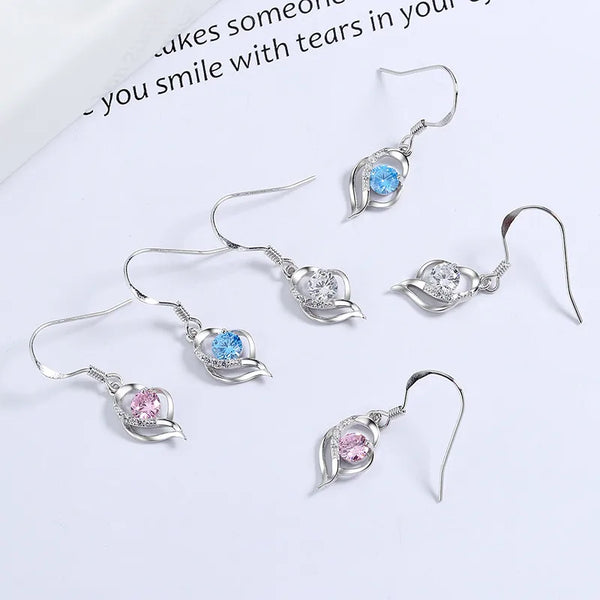 Heart Shape Stud Earrings for Women in , 925 Sterling Silver with Electroplated Gold Plating and Rhinestone Inlay