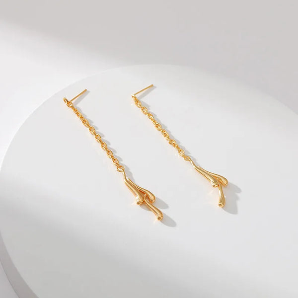 Fashionable Long Tassel Dangle Earrings For Women 18K Gold Plated Brass Creative Design Elegant Lady's Hoop Earrings