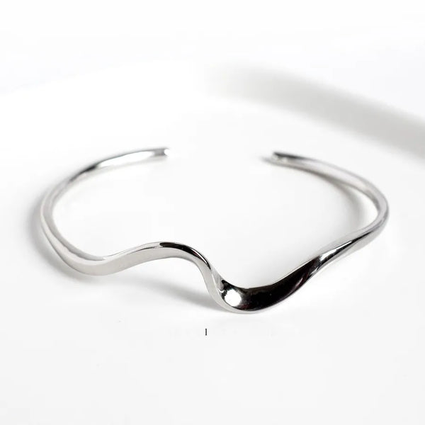 S925 Sterling Silver Minimalist Wave Bracelet Women's Mobius Open Hand Ring Fashion Wedding Birthday Party Holiday Jewelry