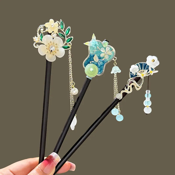 Ebony Imitation Hairpin Ancient Style Women's Hair Accessory Banana Leaf Tassel Hairpin Hanfu Hair Accessory