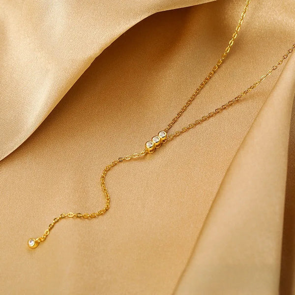S925 Sterling Silver Tassel Necklace With Zirconia Simplicity Trendy Design Geometric Pattern Women's Fashion Jewelry Accessory