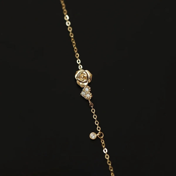 S925 Sterling Silver Zirconia Princess Rose Fine Gold Bracelet Bohemian Floral Print Sweet Style Women's Hand Jewelry
