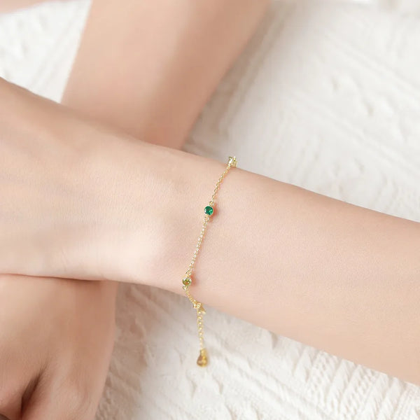 925 Sterling Silver Green Diamond Women's Bracelet Simple Luxury Gold Color High-End Jewelry Hand Accessories Geometric Pattern