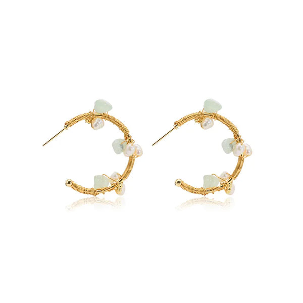 1 pair original design round plating freshwater pearl mixed materials 18k gold plated earrings