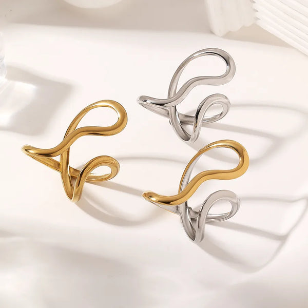 18K Gold Stainless Steel Smooth Line Unique Shape Open Ring Titanium Steel Ring Unisex Fashionable Design Jewelry Accessory