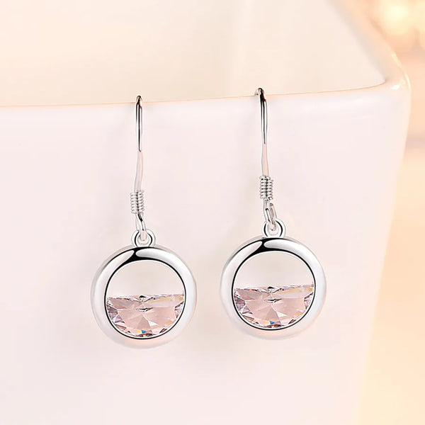 S925 Silver Earrings Half Circle White Diamond Geometric Pattern New Style Clear Spring Ear Hook Dangle Jewelry Accessories