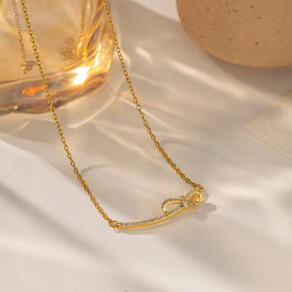Bow Knot Necklace in Elegant Golden Color, Perfect for Stylish Occasions