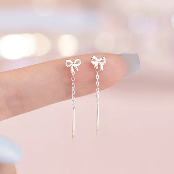 Elegant Butterfly Knot Ear Wire Women's Fashion S999 Pure Silver Atmosphere Sensation Ear Caring Hole Jewelry Accessories