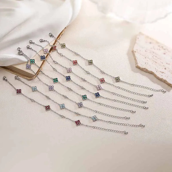 Women’s Flowers Inlay Bracelets in Copper with 18K Real Gold Water Plating and Zircon Detailing