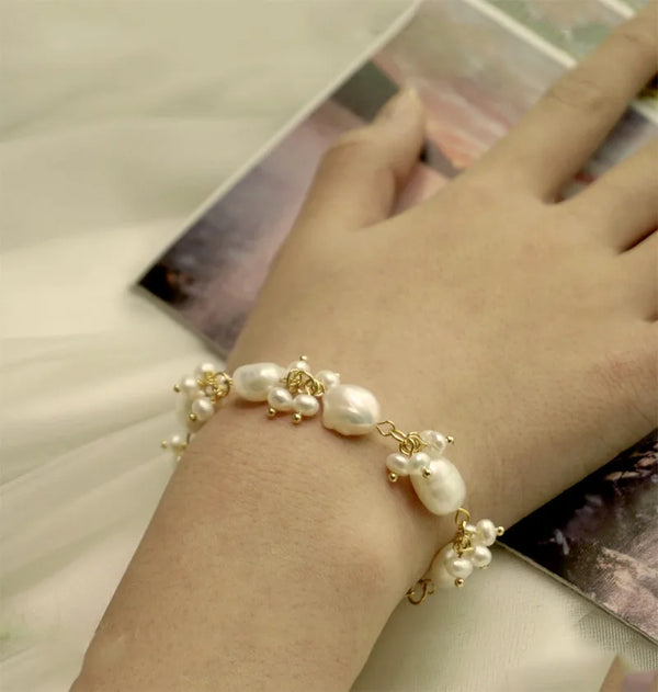 Baroque Freshwater Pearl Handmade Bracelet for Women Minimalist Beaded Bracelet Flower Jewelry