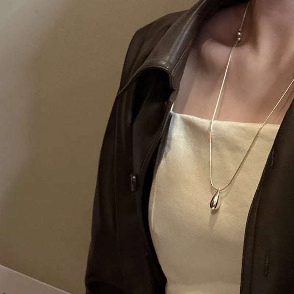 Water Droplets Electroplated Brass Necklace for Women with Silver Plated Finish and Snake Chain