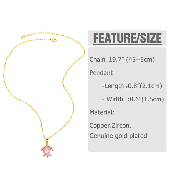 Wholesale Jewelry Simple Style Tortoise 201 Stainless Steel Copper Zircon 18K Gold Plated Pendant Necklace cable chain