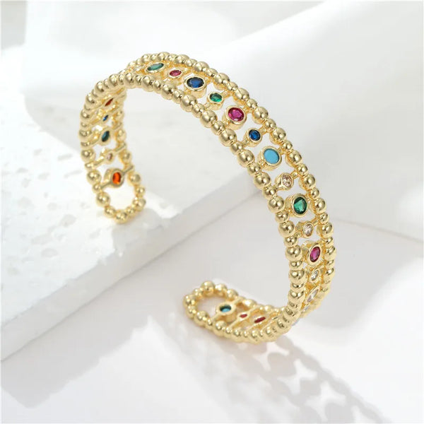 Women’s Electroplated Copper Bangle with Zircon Inlay in Colour