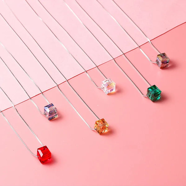 925 Sterling Silver Crystal Inlay Geometric Pendant Necklace