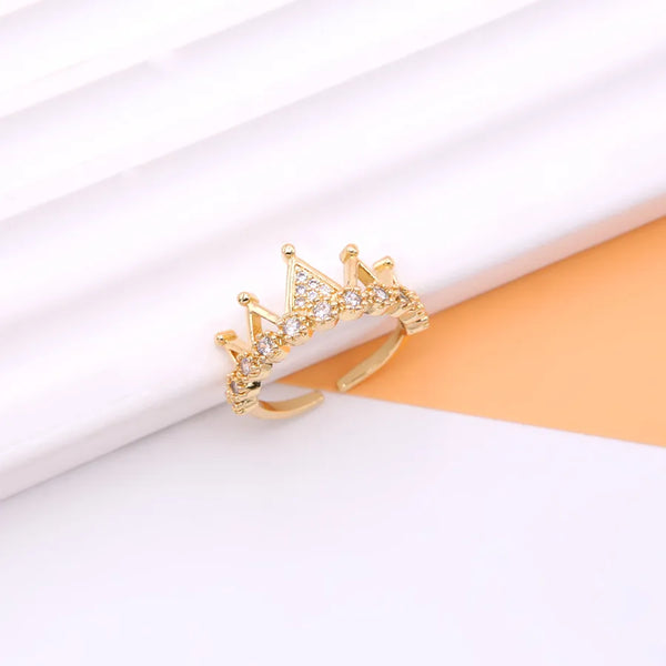 shiny crown copper 18k gold plated artificial pearls zircon open rings in bulk