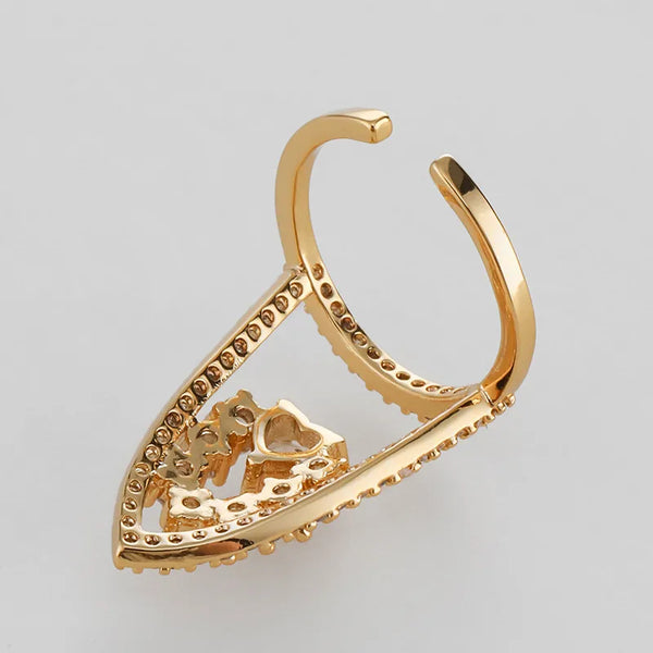 Adjustable Copper Plated Genuine Gold Zirconia Nail Ring Women's Stylish Summer Versatile Ring Original Design Geometric Pattern