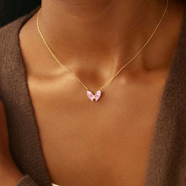 925 Sterling Silver Zircon cable chain Plating Butterfly Pendant Necklace