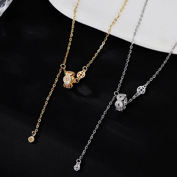 S925 Silver Tassel Necklace Women's New Chinese Style Fashion Jewelry Lockbone Chain Zircon Embedded Unique Sensation Gift