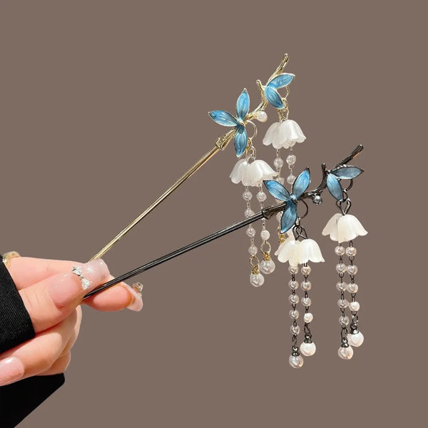 Windbell Flower Hairpin for Women Hanfu Qipao Accessories Hairpin Styling Tool New Chinese Style Ancient Style Tassel Decoration