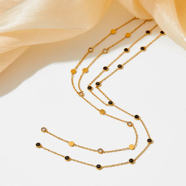sweet round stainless steel titanium steel tassel plating inlay zircon necklace 1 piece