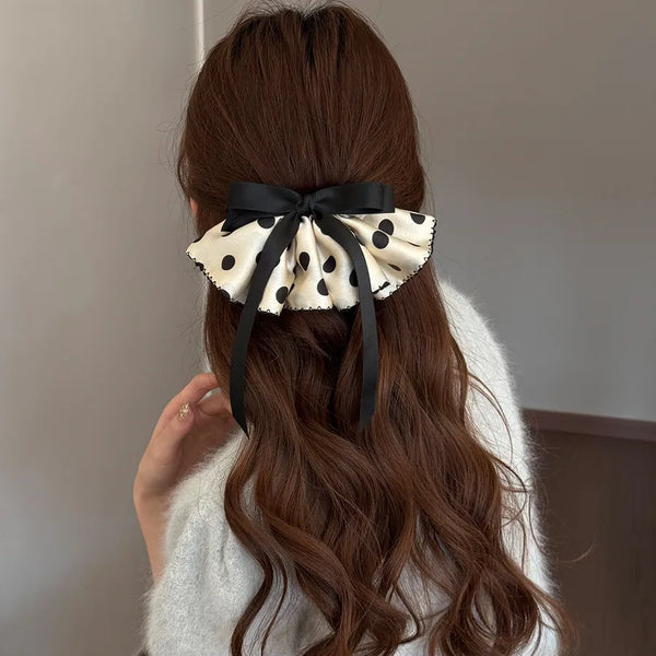 Polka Dots Satin Hairpin in Black, Stylish Hair Accessory for Elegant Looks