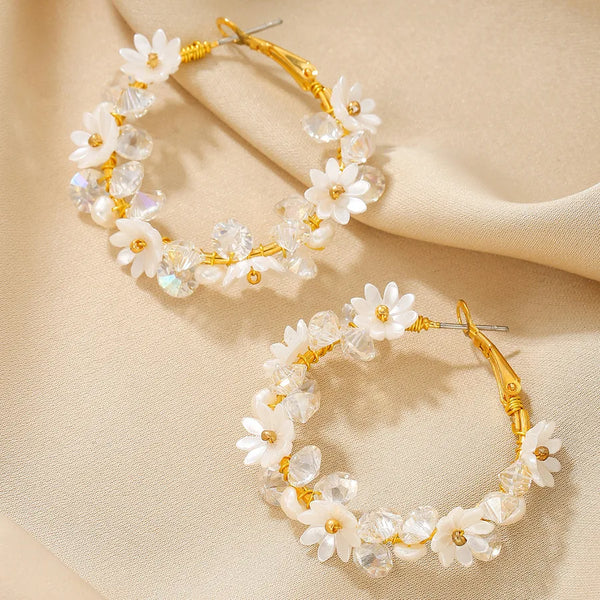 Elegant Bohemian Style Floral Earrings For Women 18K Gold Plated Zirconia Stones Pearl Flower Ear Jewelry Eco-Friendly Material