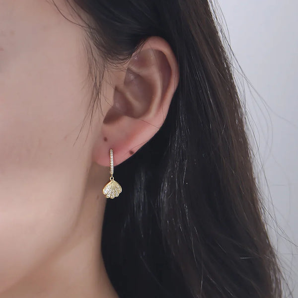 1 Pair 925 Sterling Silver Zircon Sector Drop Earrings
