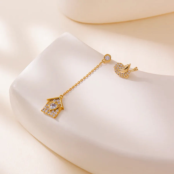 Sterling Silver Needle Five-Pointed Star Earth Tassel Asymmetric Earrings New Style Long Earrings Graceful Online Influencer Ins Earrings