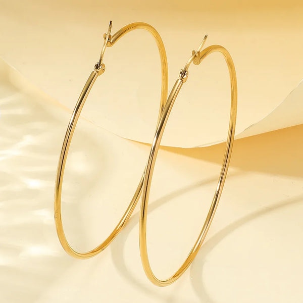 1 Pair Exaggerated Simple Style Circle Polishing Plating Titanium Steel 18K Gold Plated Earrings