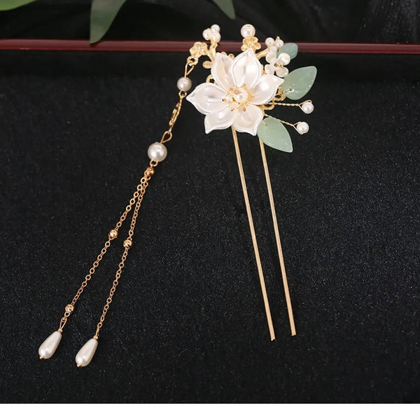 Tea Flower Hanfu Hair Accessories Full Set Ancient Style Comb Step Side Clip Fairy Girl Tassel Hairpin Set Hair Clip