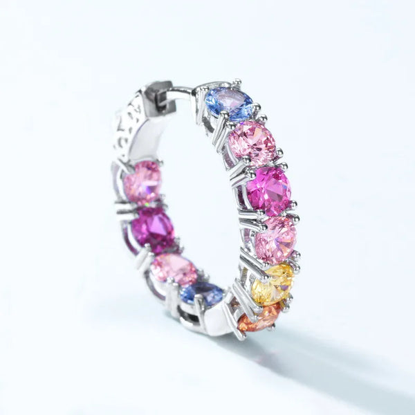 1 Pair 925 Sterling Silver Zircon Color Block Earrings