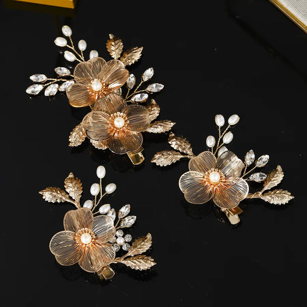 Iron Hollow Gold Silk Petals Barrettes Female Ball Performance Costume Accessories Best Seller in  Mori Style Vintage Bridal Hair Accessories
