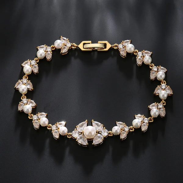 RAKOL High Quality Full Embedded Pearl Zircon Bracelet Women's Elegant Luxury Wedding Banquet Hand Jewelry Fashionable OL