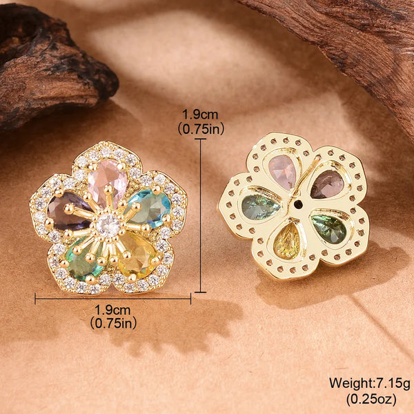 Romantic Shiny Flower Copper Zircon Ear Studs 1 Pair