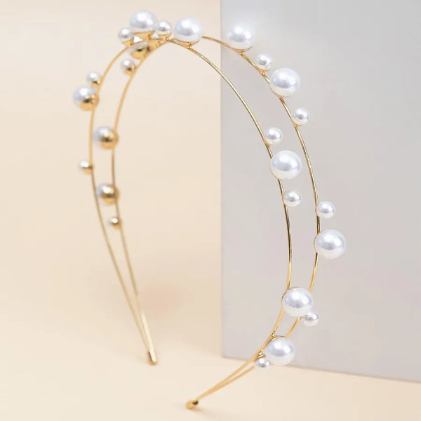 Women'S Fashion Round Iron Inlay Artificial Pearls Hair Band