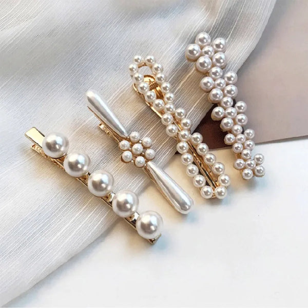 Sweet Pearl Hairpin in Gold Alloy, 4 PCS Package Hair Accessories for Elegant Styling