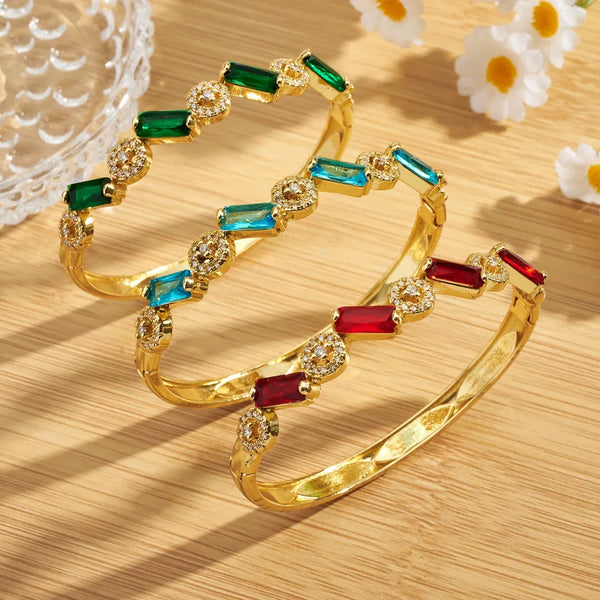 Square Electroplated Bangle for Women in Copper with 18K Gold Water Plating and Zircon Inlay