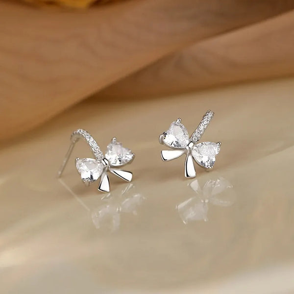 S999 Sterling Silver Niche Design High-End Summer Earrings Elegant Light Luxury Ear Jewelry Sweet Bowknot Stud Earrings for Women