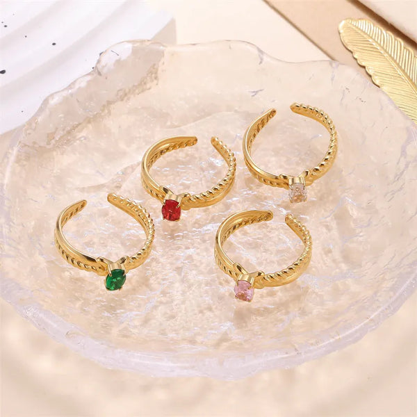 simple style oval stainless steel inlay zircon rings