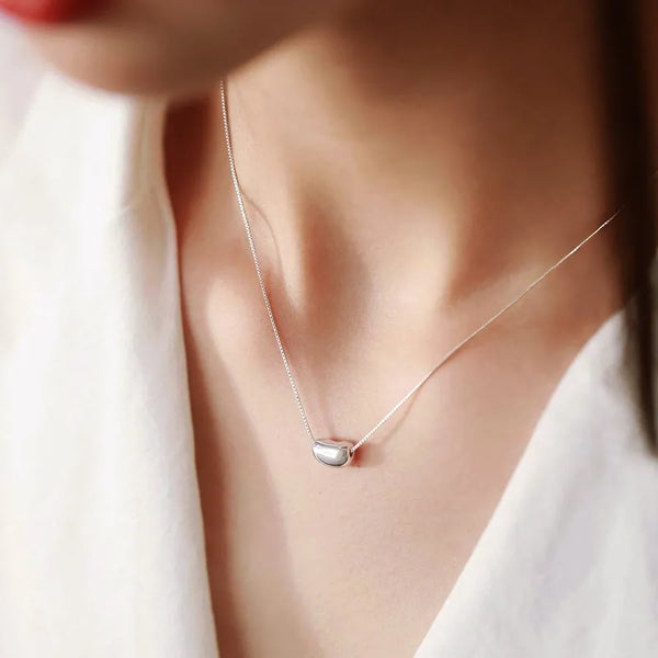 S925 Sterling Silver Scented Bean Necklace Elegant Simple Design Women's Fashion Jewelry Geometric Pattern Lockbone Chain