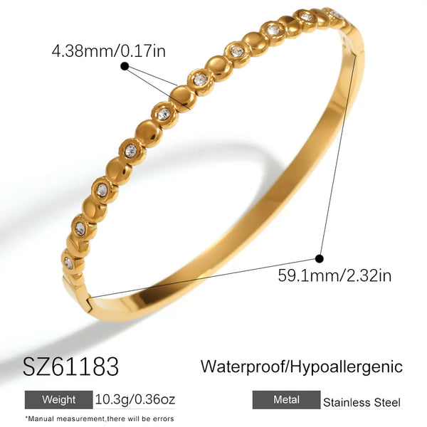 Women’s Circle Bracelet with Bezel Setting, 18K Real Gold Plated 304 Stainless Steel, PVD Coated, Rhinestone Inlay