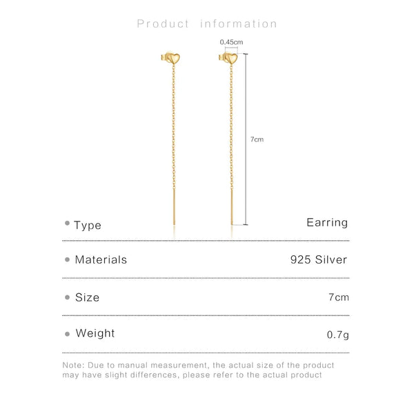 S925 Sterling Silver Heart Long Tassel Earrings Light Luxury Style High-end Feel 2025 New Model  Hot Sale