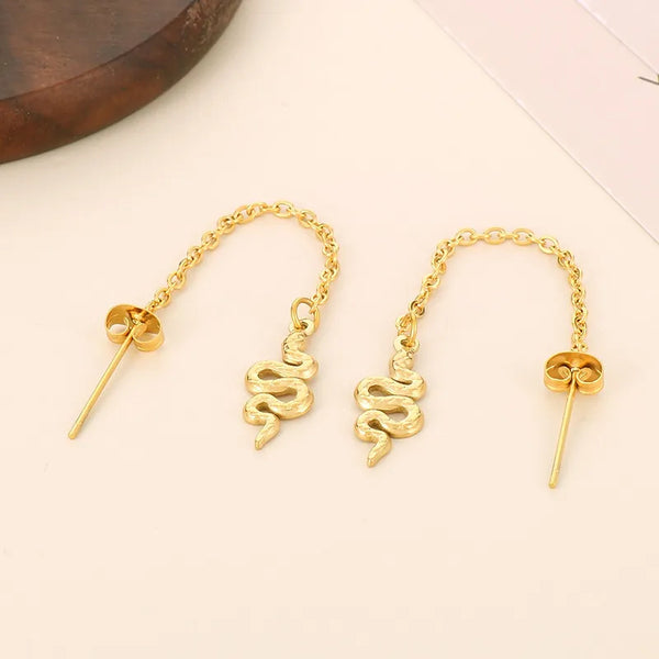 1 pair lady animal snake stainless steel drop earrings