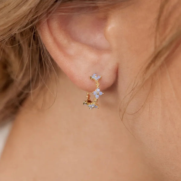 S925 Sterling Silver Earrings Women's Elegant Blue Flower Design Geometric Pattern Jewelry Accessories For Sweet Style