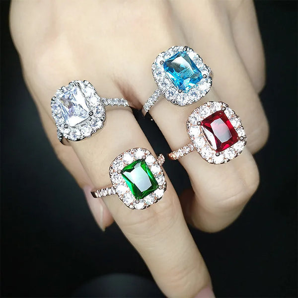 simple style square copper inlay zircon rings