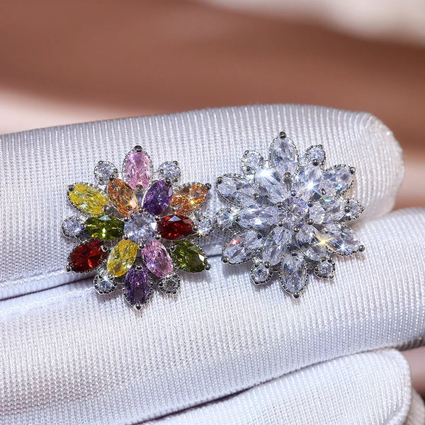 fashion sunflower double zircon earrings copper earrings accessories