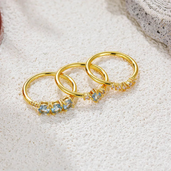 Stackable Zircon Ring Three-Piece Set for Women Minimalist Style High-End Feel 18K Gold New and New Light Luxury Niche Design Ring