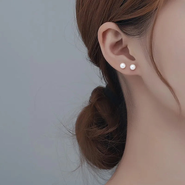 1 Pair 925 Sterling Silver Artificial Pearls Round Ear Studs