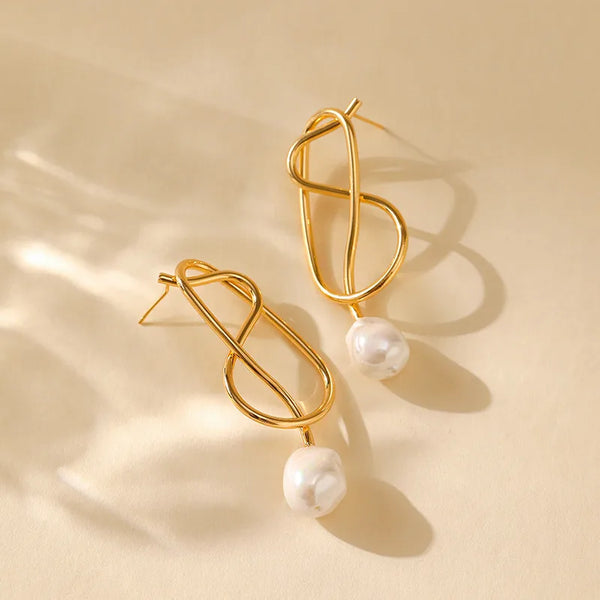 Elegant Pearl Ear Jewelry Exaggerated  Earrings Copper Plated 18K Real Gold Minimalist Irregular Personality