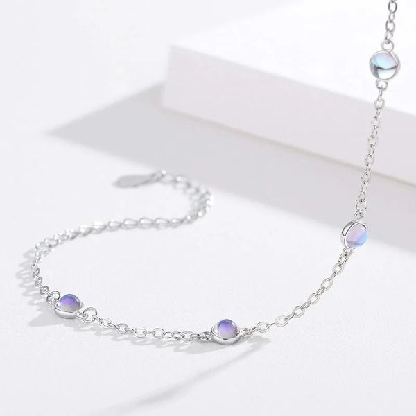 S925 Silver Bracelet Versatile Moonstone Geometric Pattern Sweet Style Women's Hand Chain Fashion Jewelry Accessory